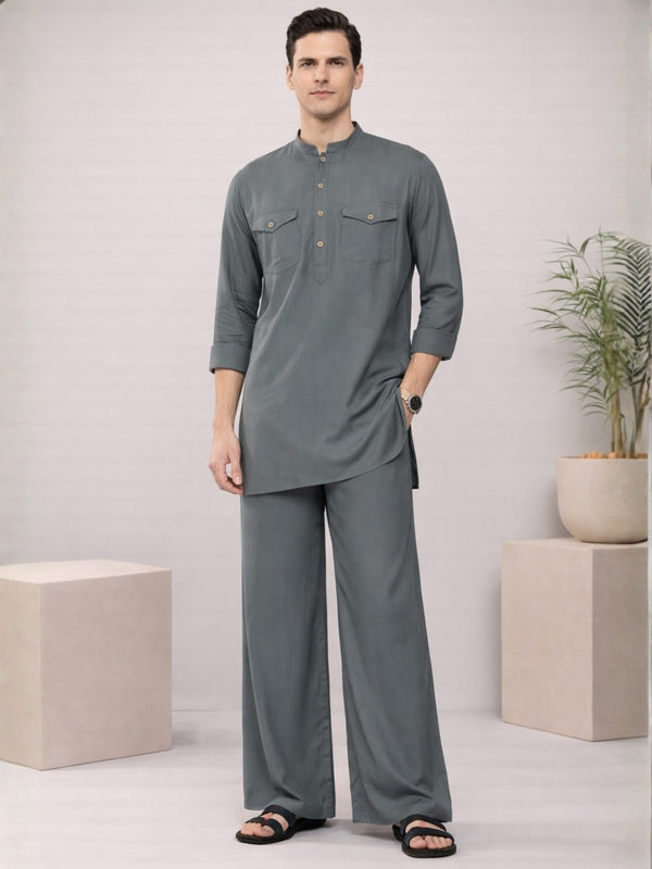 Man wearing a gray pathani kurta