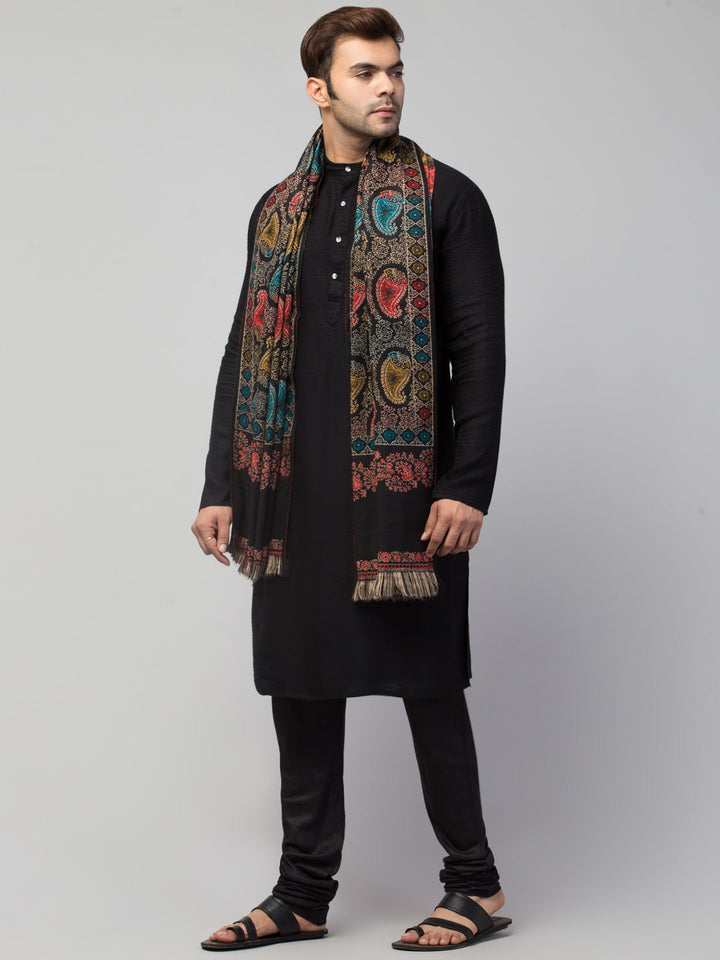 Tweedle Men’s Soft Woollen Shawl for Winters, Reversible – Black - 40 x 80 inches)