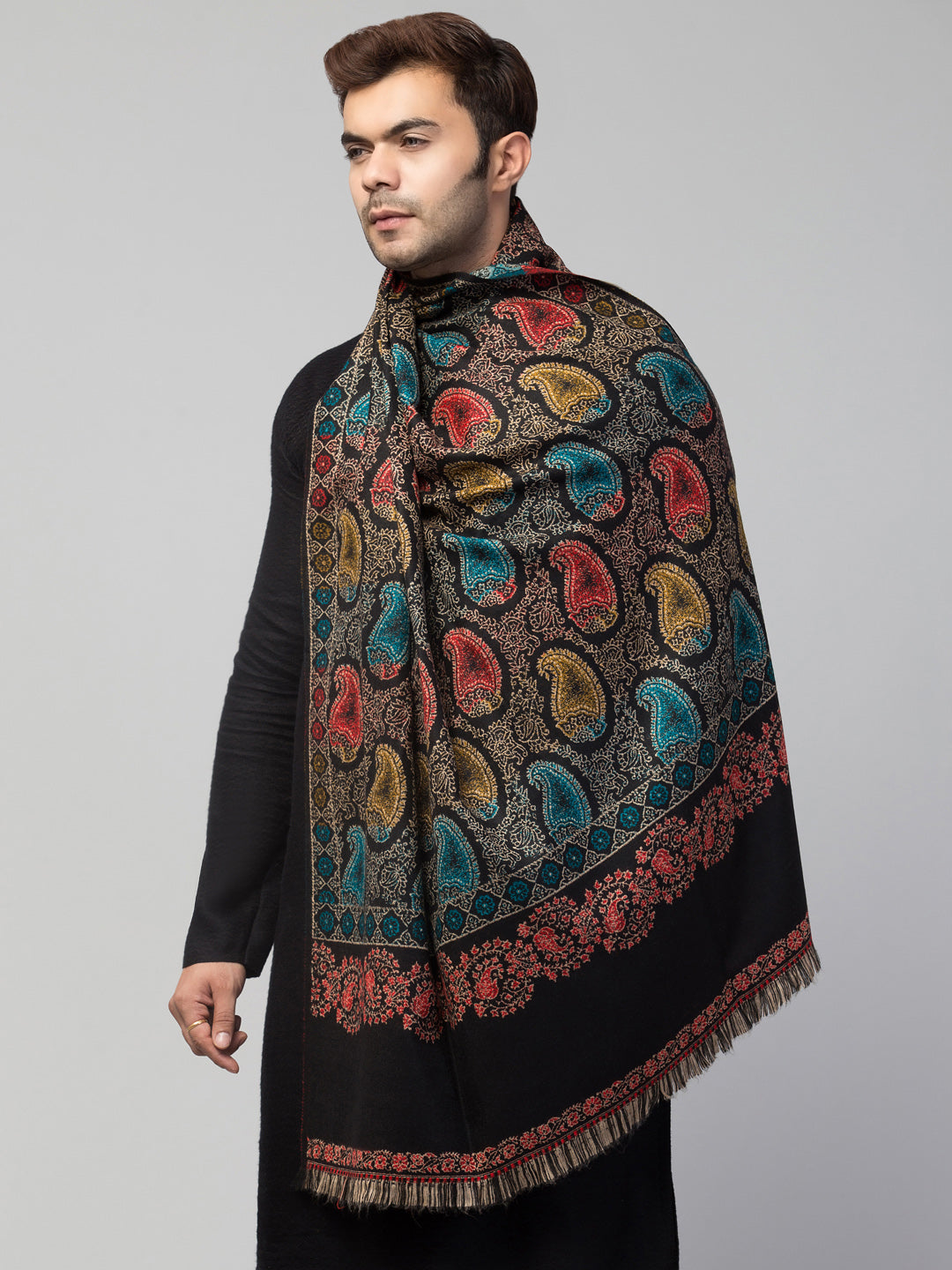 Tweedle Men’s Soft Woollen Shawl for Winters, Reversible – Black - 40 x 80 inches)