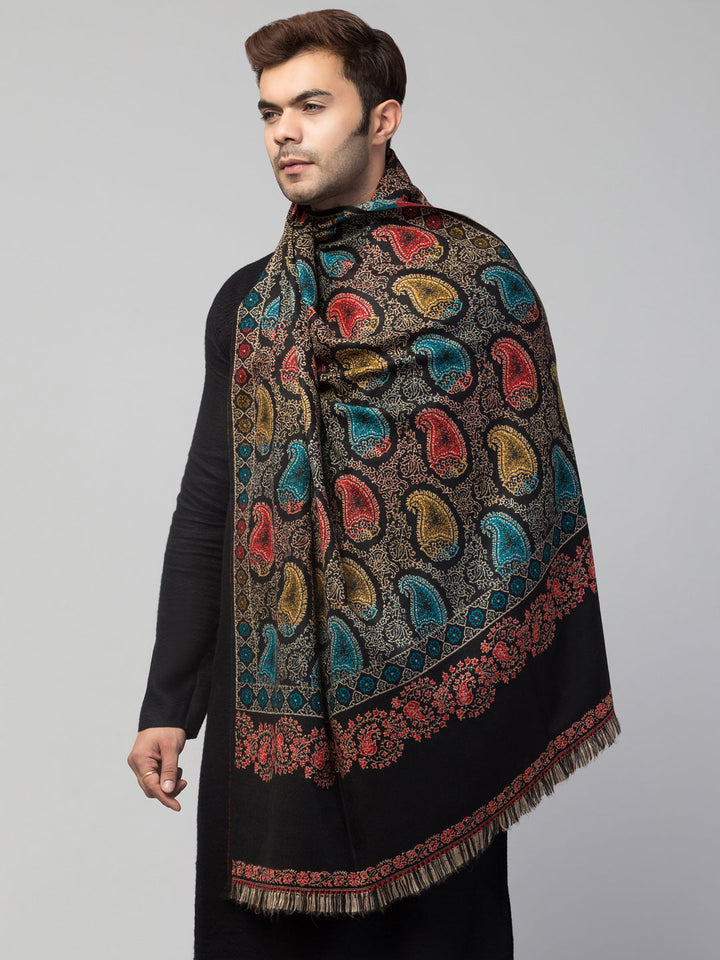 Tweedle Men’s Soft Woollen Shawl for Winters, Reversible – Black - 40 x 80 inches)