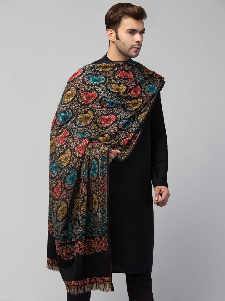 Tweedle Men’s Soft Woollen Shawl for Winters, Reversible – Black - 40 x 80 inches)