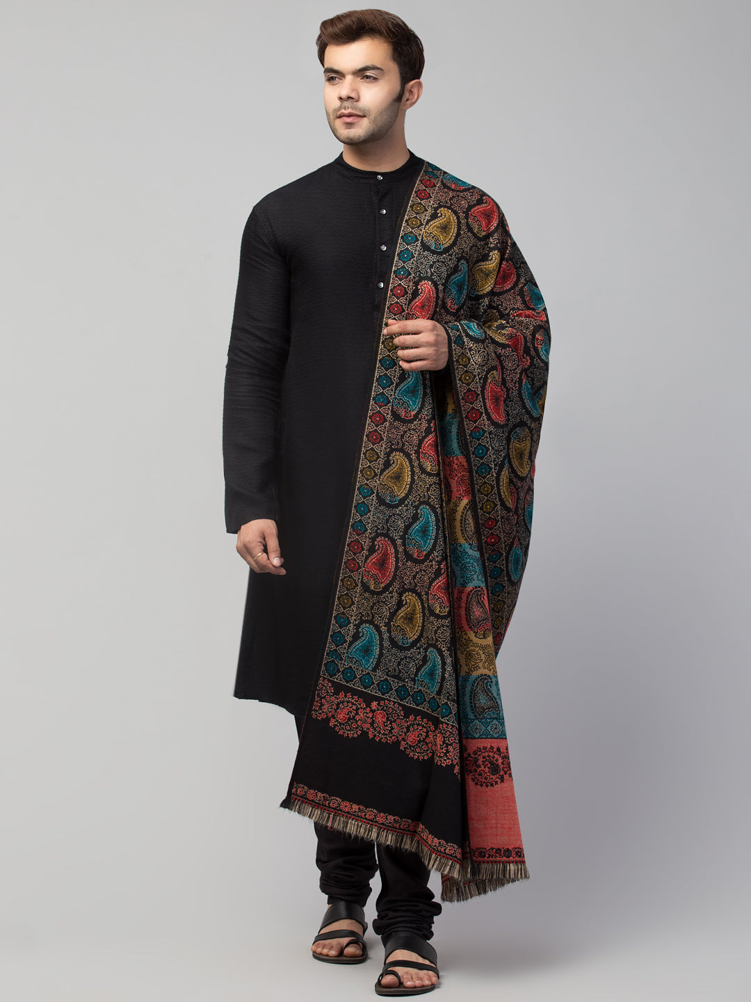 Tweedle Men’s Soft Woollen Shawl for Winters, Reversible – Black - 40 x 80 inches)