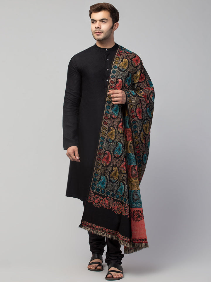 Tweedle Men’s Soft Woollen Shawl for Winters, Reversible – Black - 40 x 80 inches)