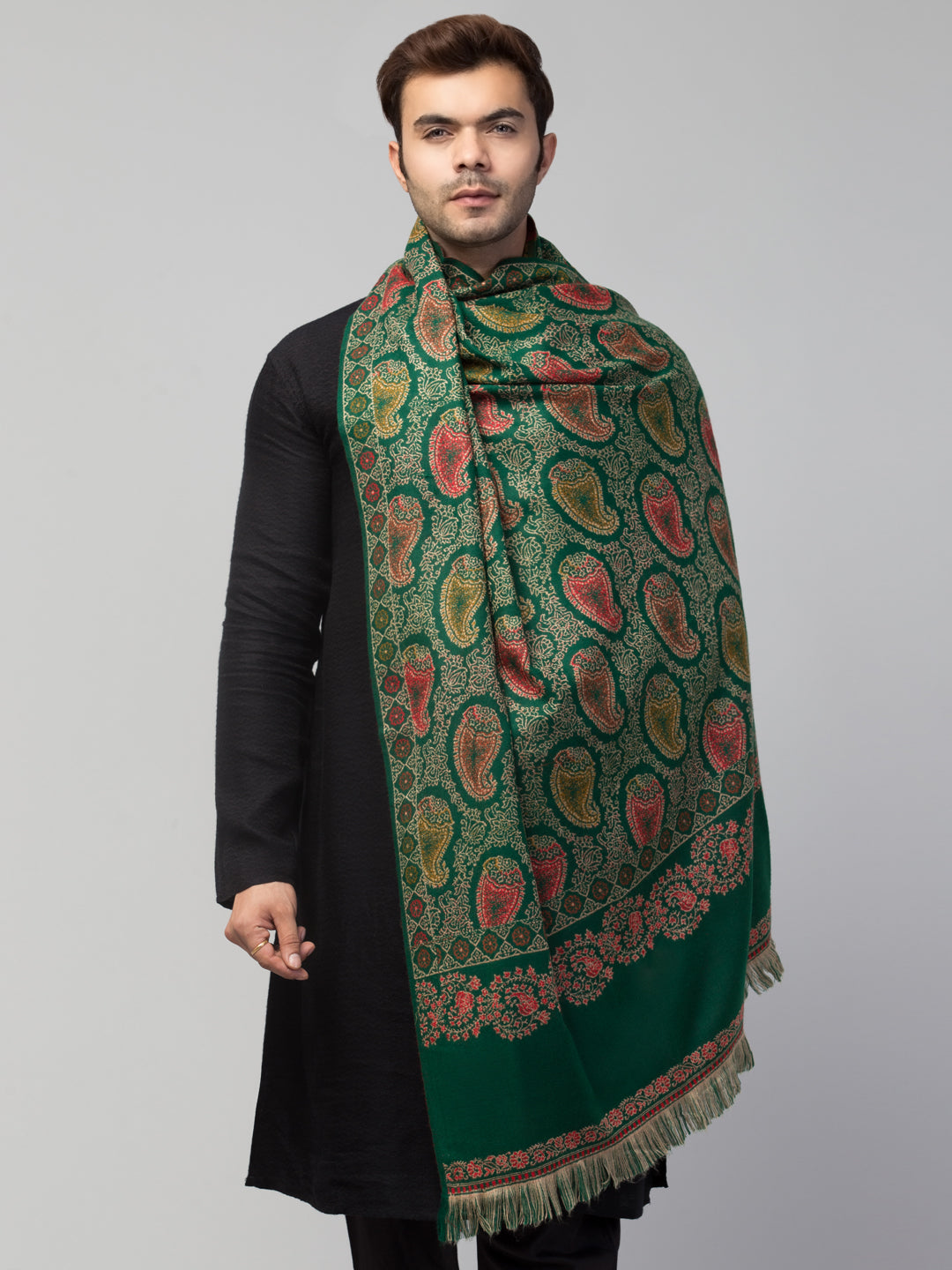 Tweedle Men’s Soft Woollen Shawl for Winters, Reversible – Green - 40 x 80 inches)