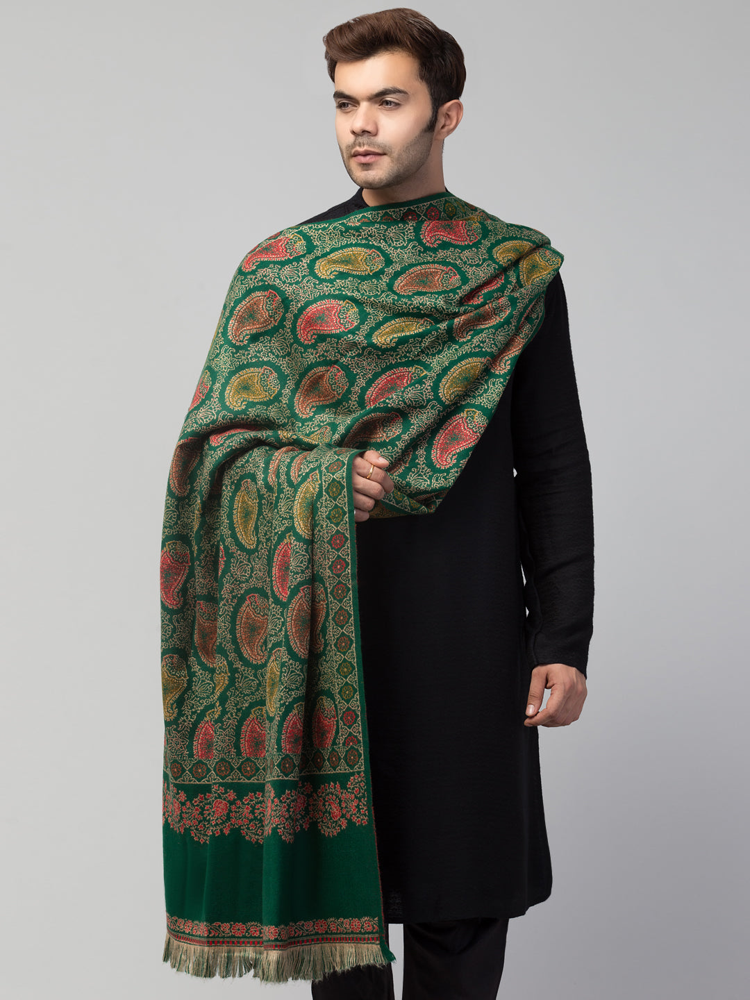 Tweedle Men’s Soft Woollen Shawl for Winters, Reversible – Green - 40 x 80 inches)