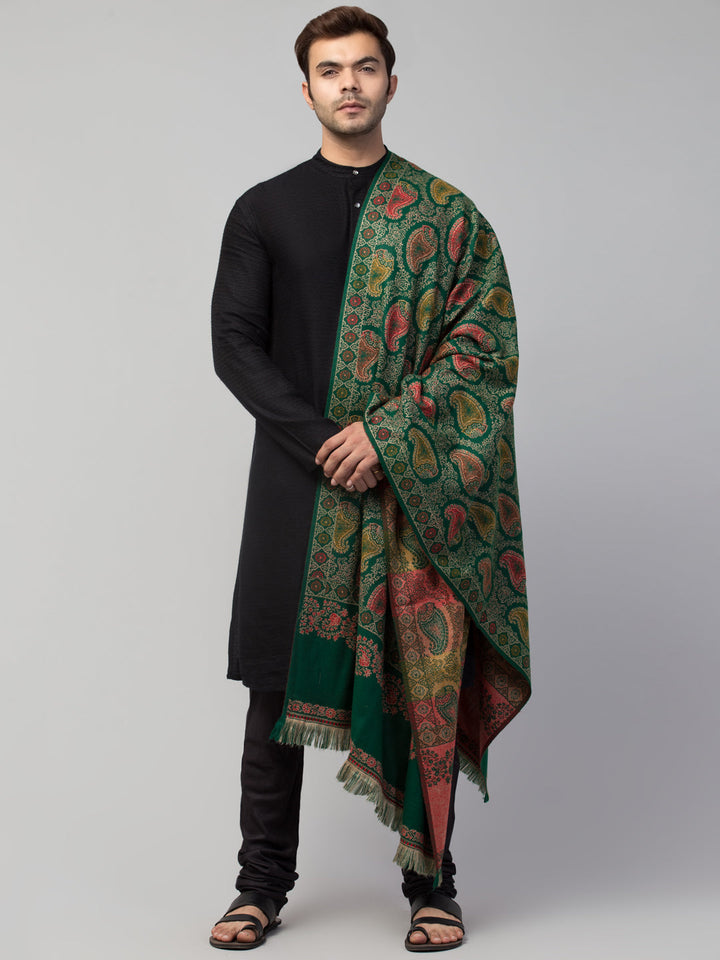 Tweedle Men’s Soft Woollen Shawl for Winters, Reversible – Green - 40 x 80 inches)