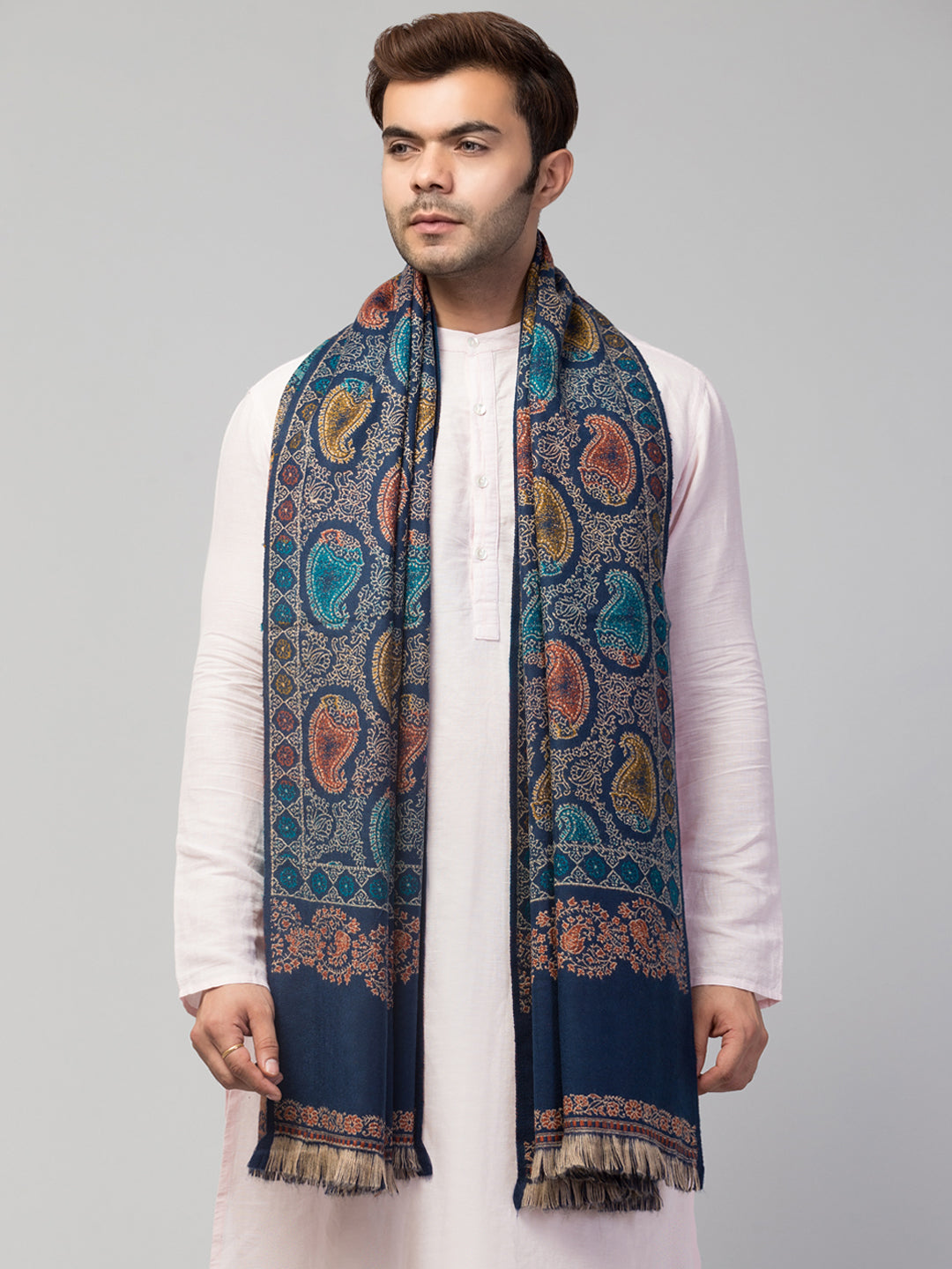 Tweedle Men’s Soft Woollen Shawl for Winters, Reversible – Blue - 40 x 80 inches)