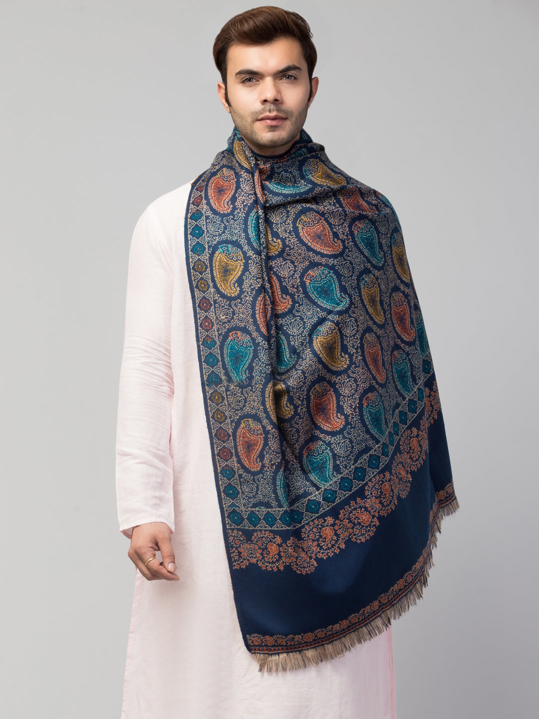 Tweedle Men’s Soft Woollen Shawl for Winters, Reversible – Blue - 40 x 80 inches)