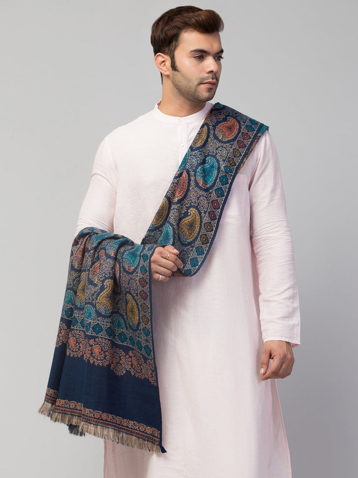 Tweedle Men’s Soft Woollen Shawl for Winters, Reversible – Blue - 40 x 80 inches)