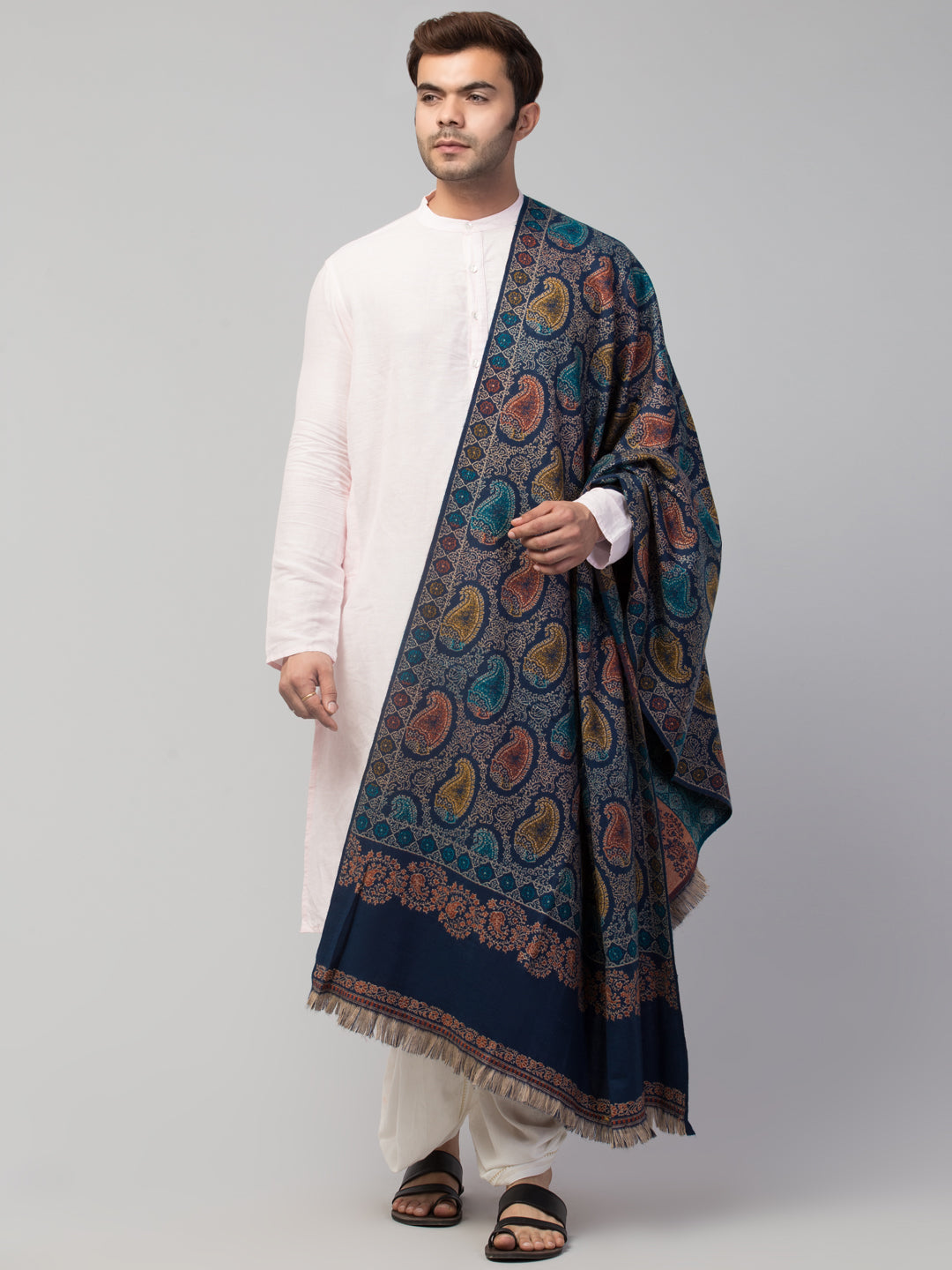 Tweedle Men’s Soft Woollen Shawl for Winters, Reversible – Blue - 40 x 80 inches)