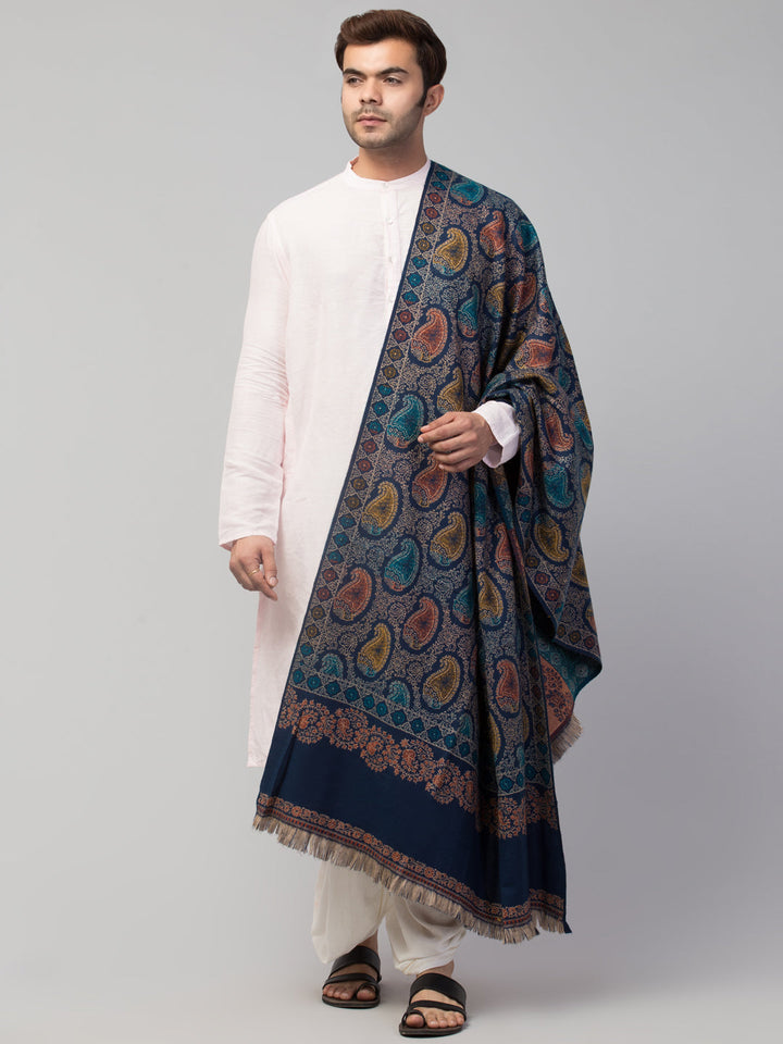 Tweedle Men’s Soft Woollen Shawl for Winters, Reversible – Blue - 40 x 80 inches)