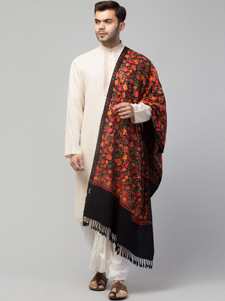 Aari Embroidery Black Stole for men