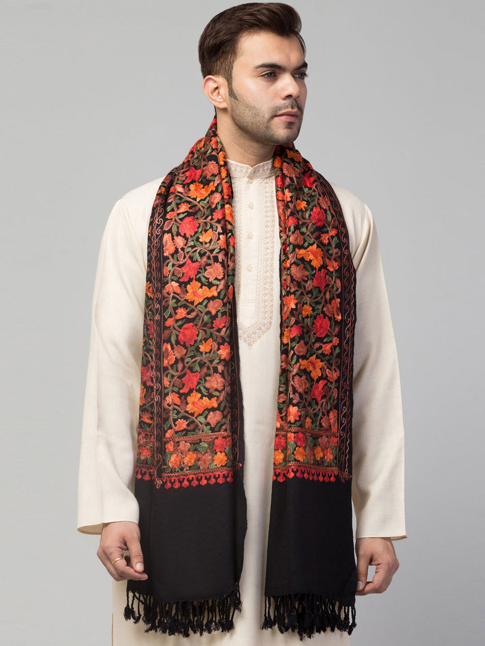 Aari Embroidery Black Stole for men
