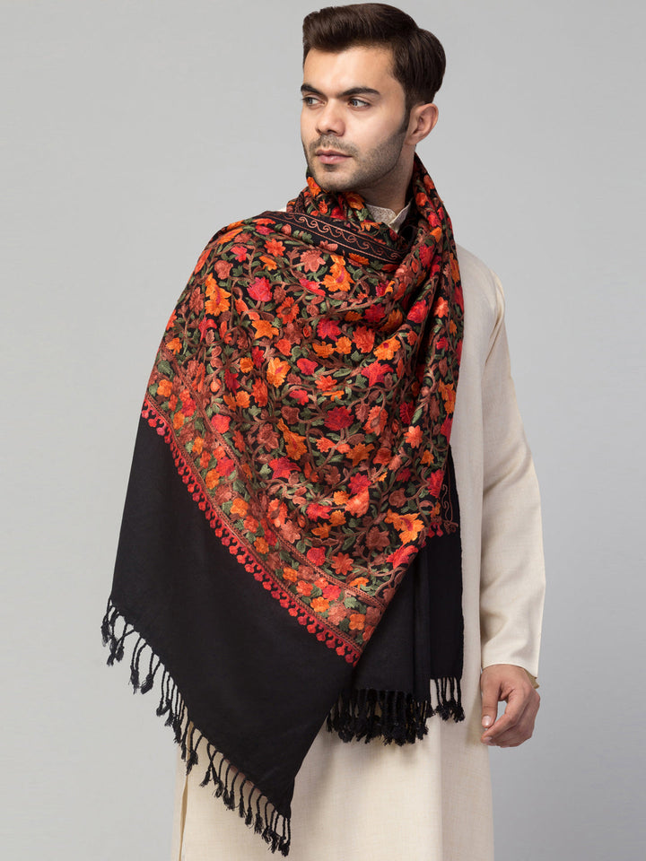 Tweedle Men's Kashmiri Aari Embroidery Stole/ Scarf for Winters - Beige
