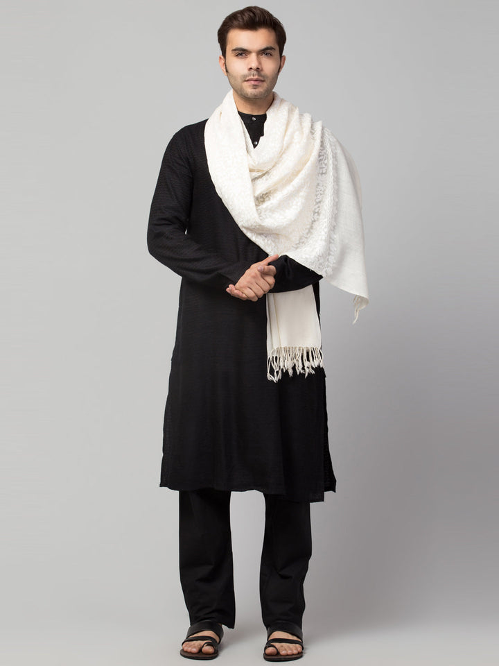 Pure Wool White on White Kashmiri Embroidery Stole