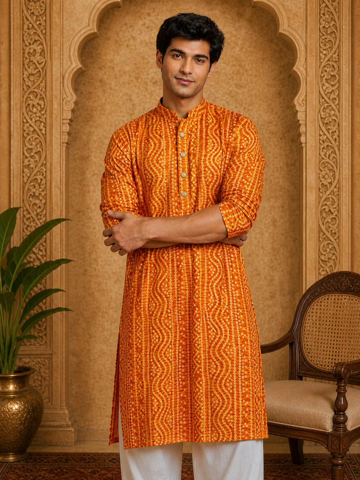 Mustard Cotton Festive Kurta for Men