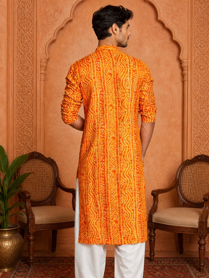 Mustard Cotton Festive Kurta for Men