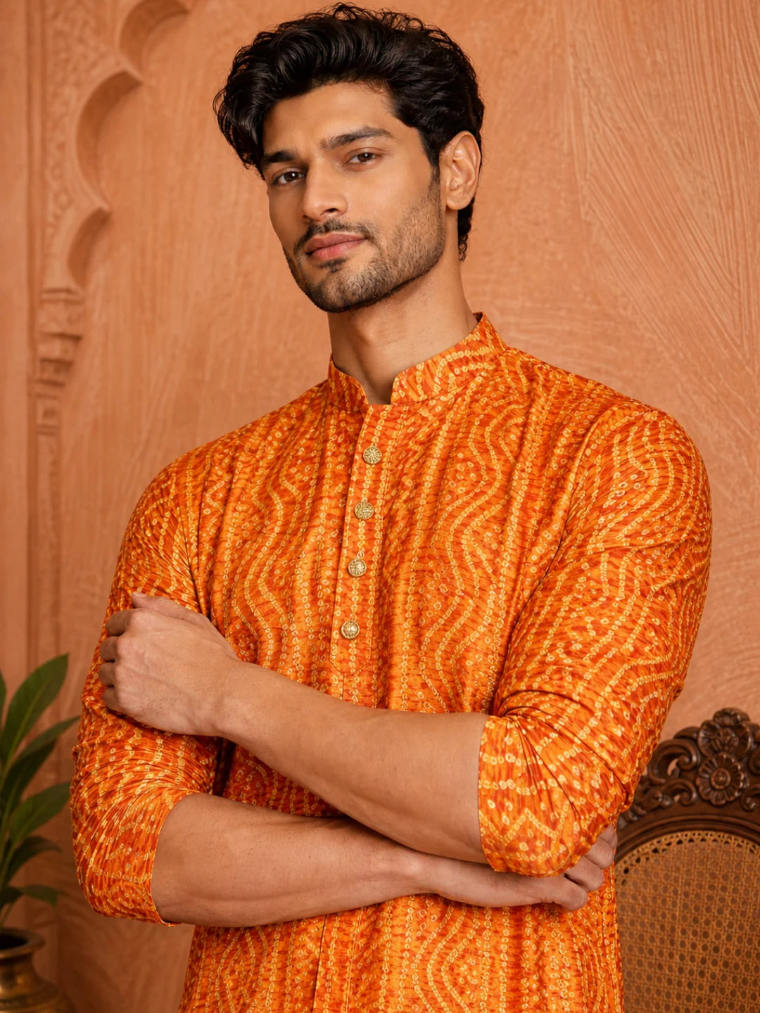 Mustard Cotton Festive Kurta for Men