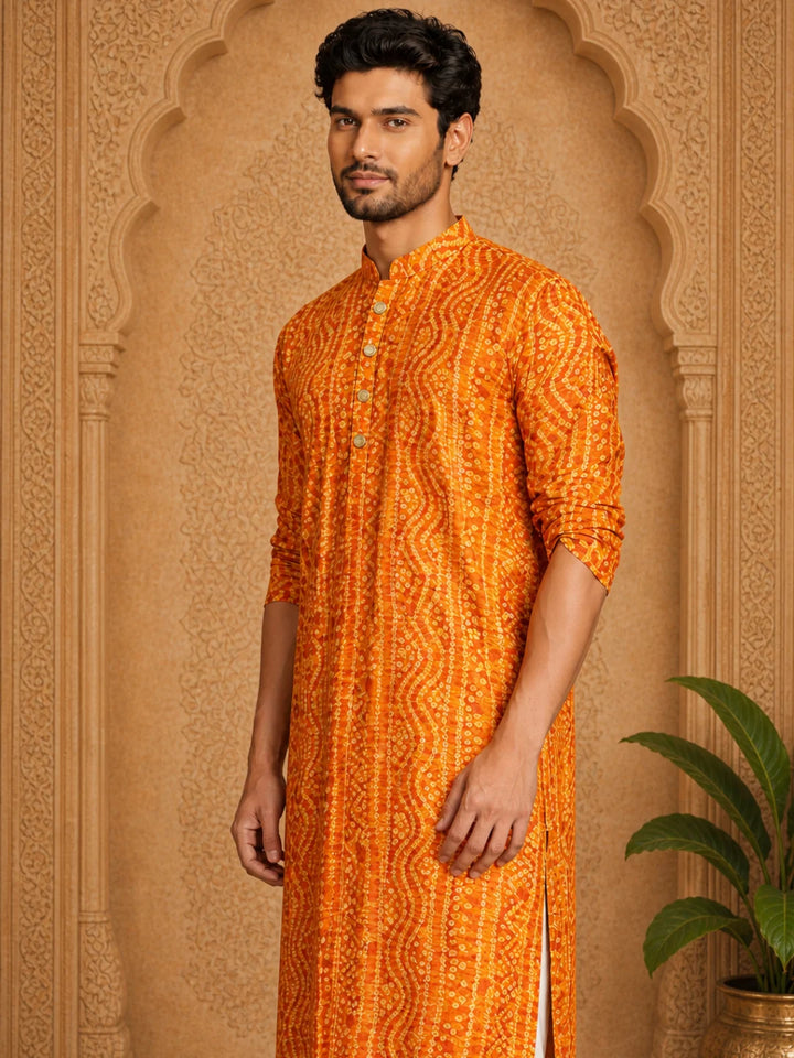 Mustard Cotton Festive Kurta for Men
