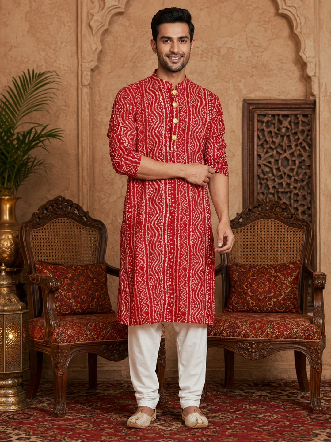 Premium Red Cotton Festive Kurta