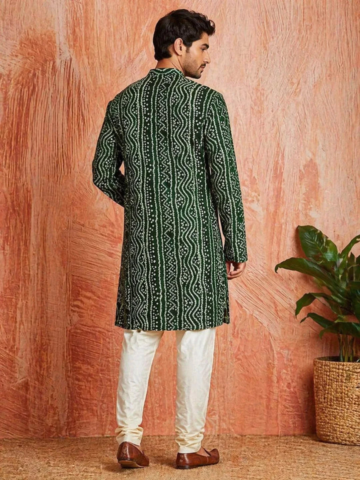 Green Cotton Printed Kurta for Men