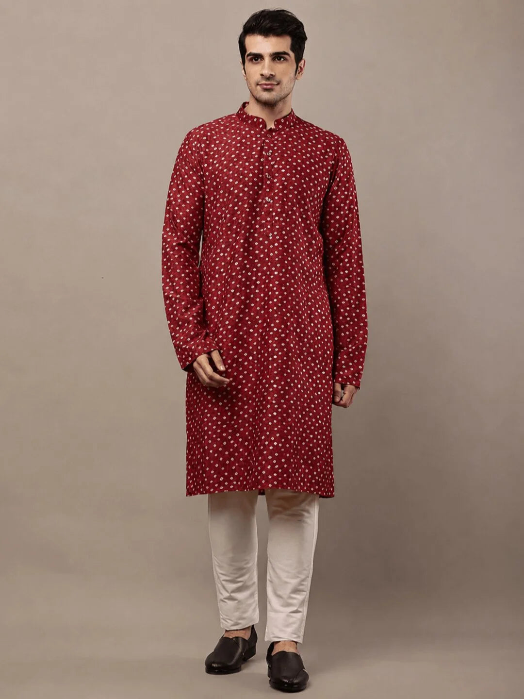 Red Cotton Printed Kurta for Men