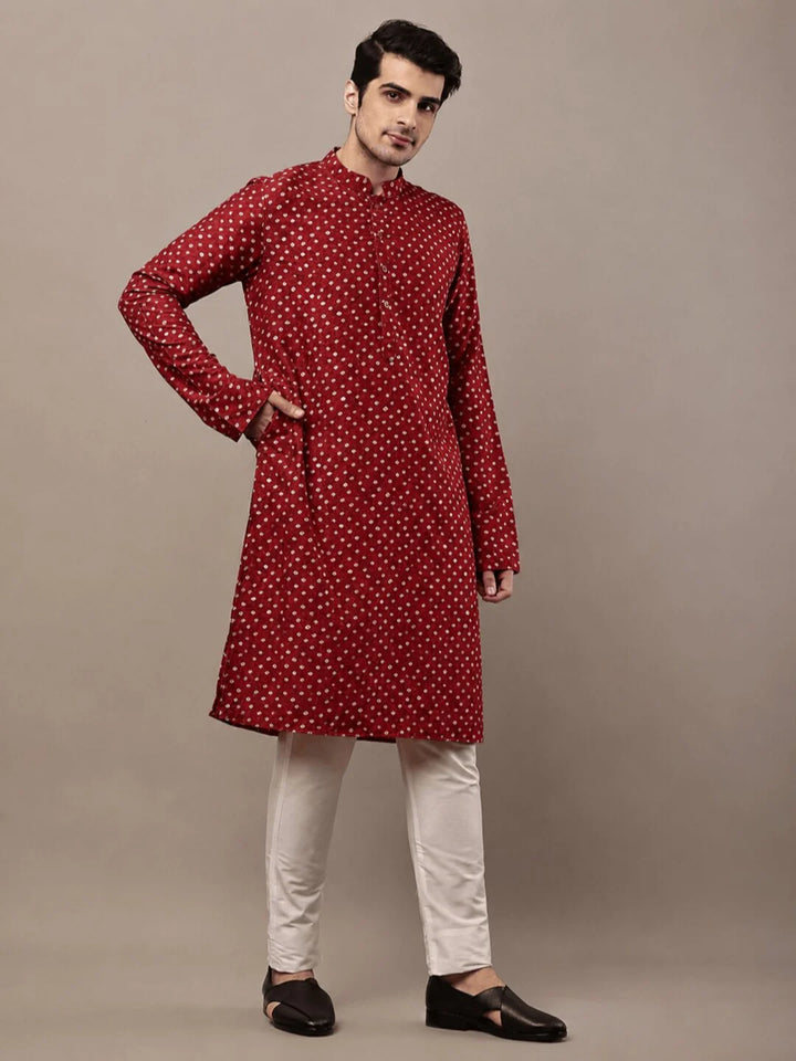 Red Cotton Printed Kurta for Men