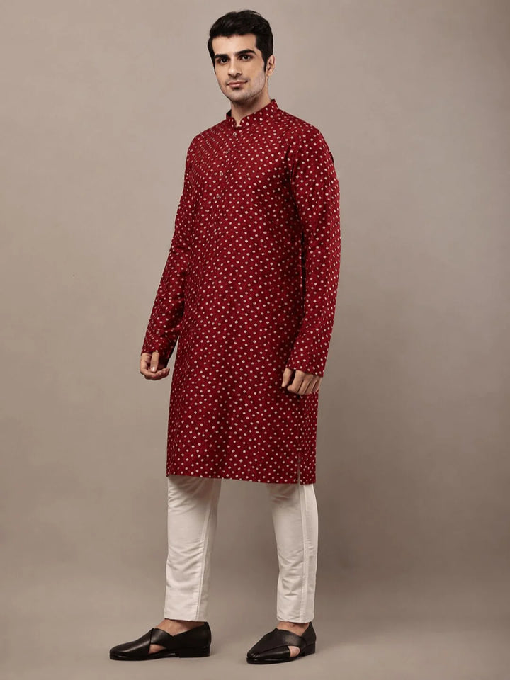 Red Cotton Printed Kurta for Men
