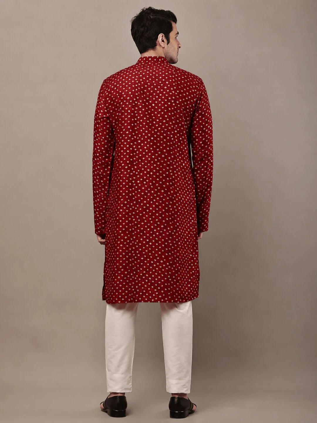 Red Cotton Printed Kurta for Men