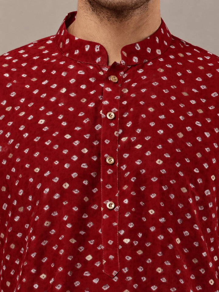 Red Cotton Printed Kurta for Men