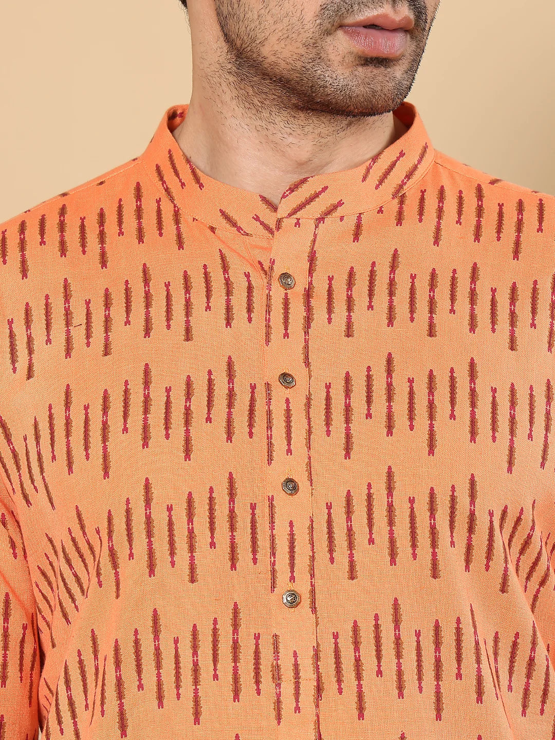 Men's Orange Straight Cotton Printed Kurta,Cream solid trouser style churidar