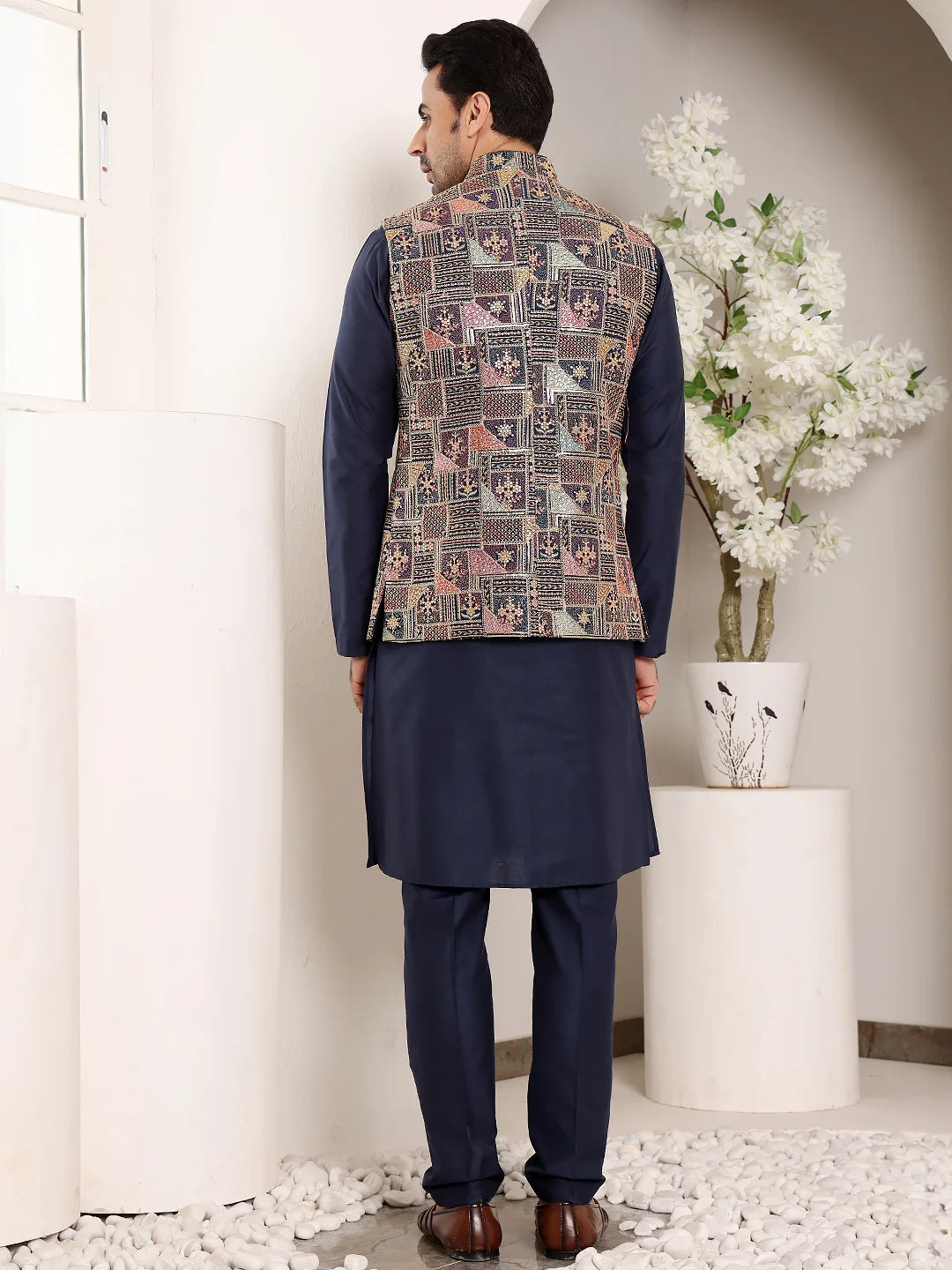 Men's Full Sleeve Blue Kurta Pyjama & Multi – Multicolour