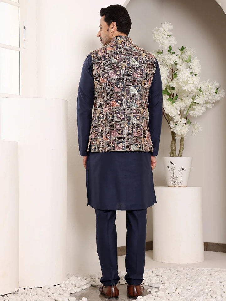 Men's Full Sleeve Blue Kurta Pyjama & Multi – Multicolour