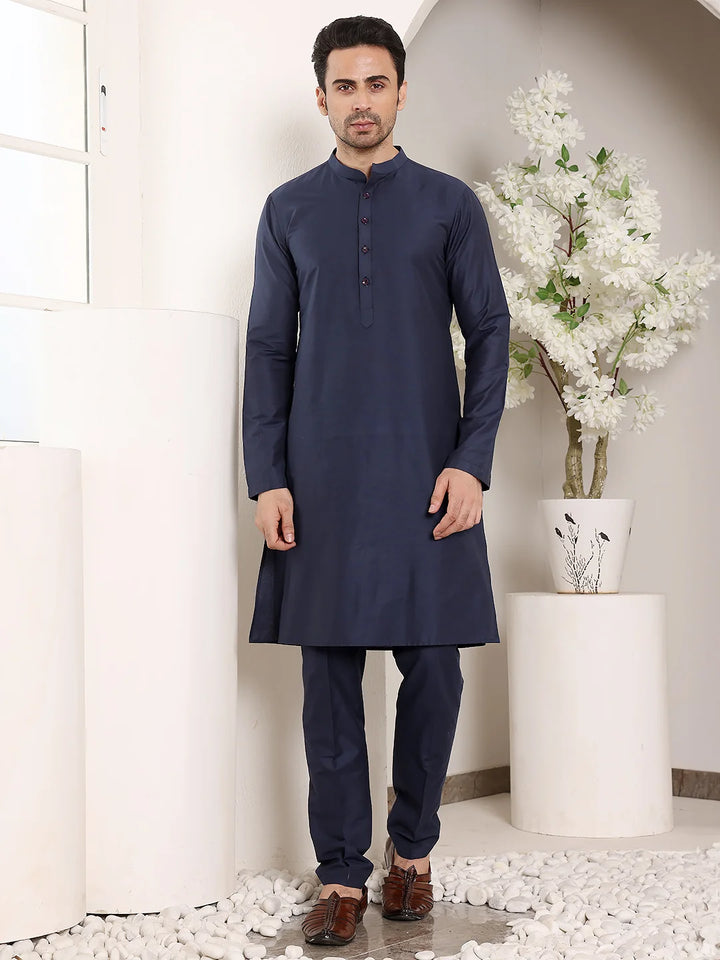 Men's Full Sleeve Blue Kurta Pyjama & Multi – Multicolour