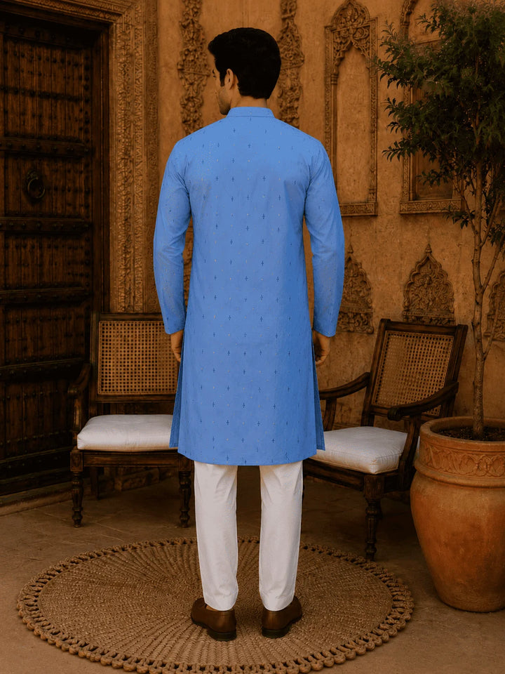 Blue Viscose Rayon Printed Kurta for Men