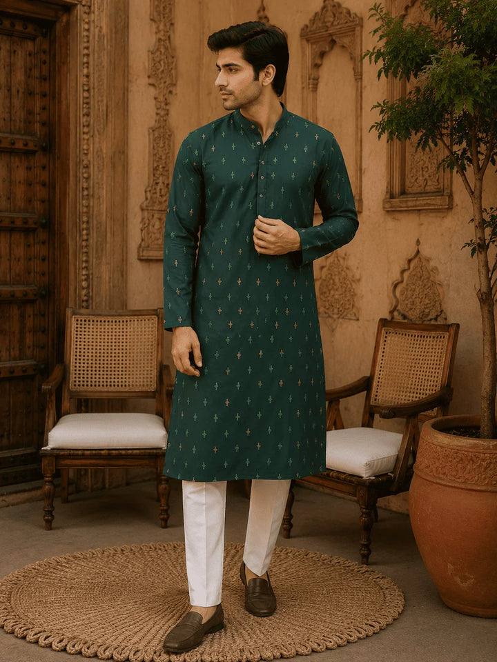 Green Viscose Rayon Printed Kurta for Men
