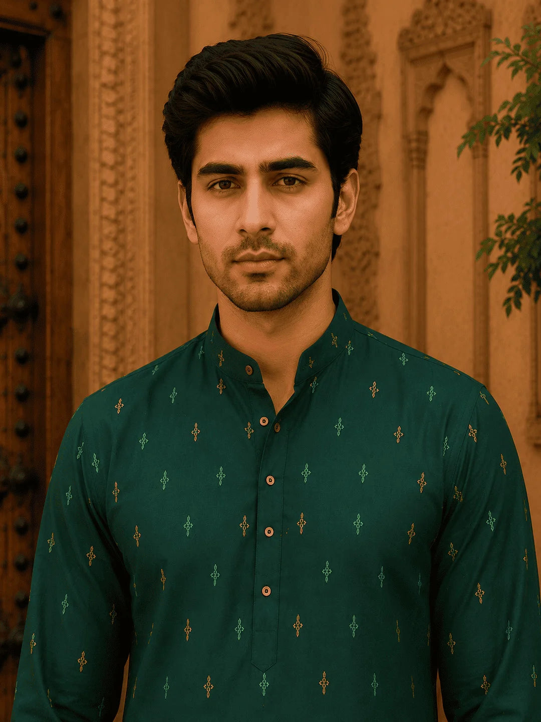 Green Viscose Rayon Printed Kurta for Men