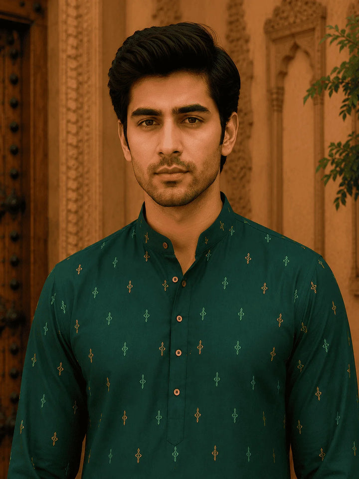 Green Viscose Rayon Printed Kurta for Men