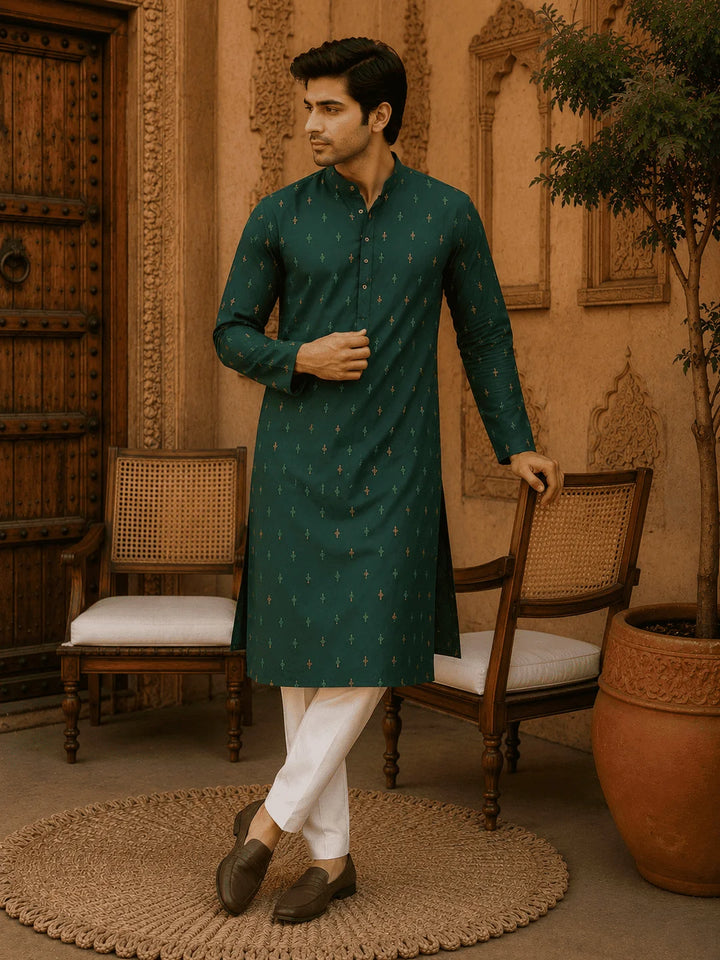 Green Viscose Rayon Printed Kurta for Men