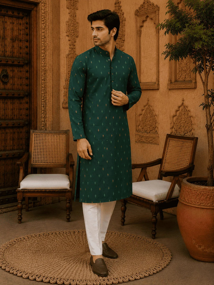 Green Viscose Rayon Printed Kurta for Men