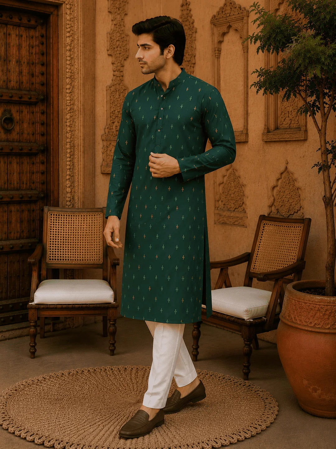 Green Viscose Rayon Printed Kurta for Men