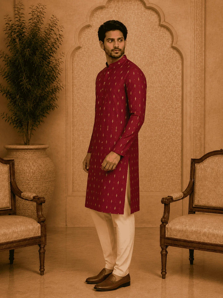 Maroon Viscose Rayon Printed Kurta for Men
