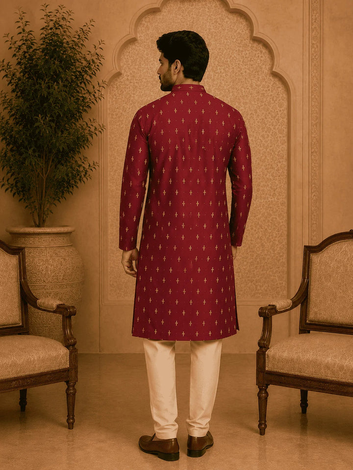 Maroon Viscose Rayon Printed Kurta for Men