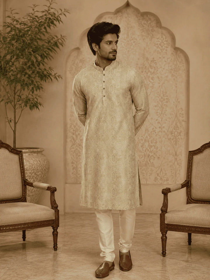 Light Green Viscose Rayon Printed Kurta for Men