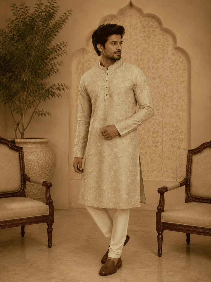 Light Green Viscose Rayon Printed Kurta for Men