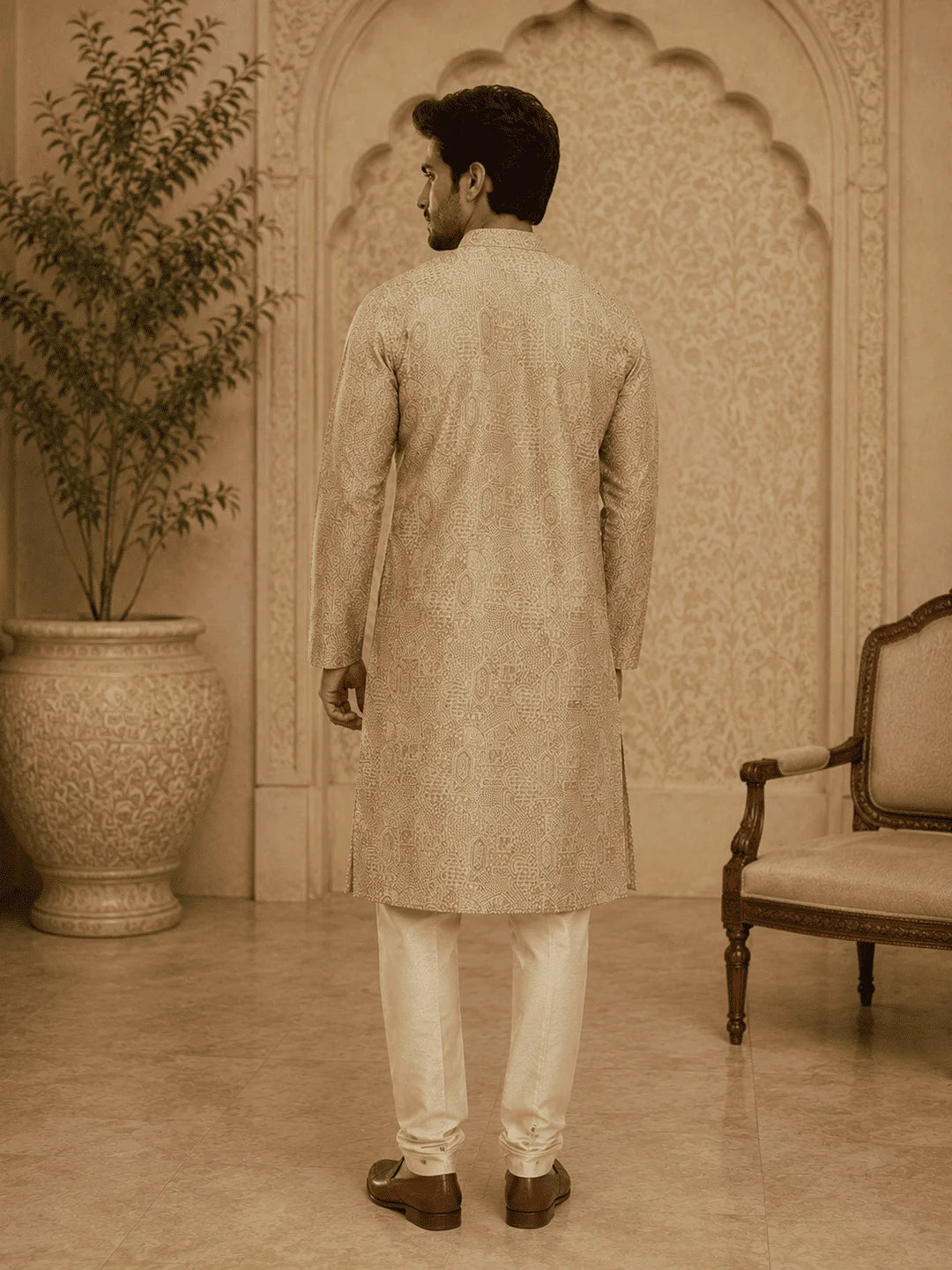 Light Green Viscose Rayon Printed Kurta for Men