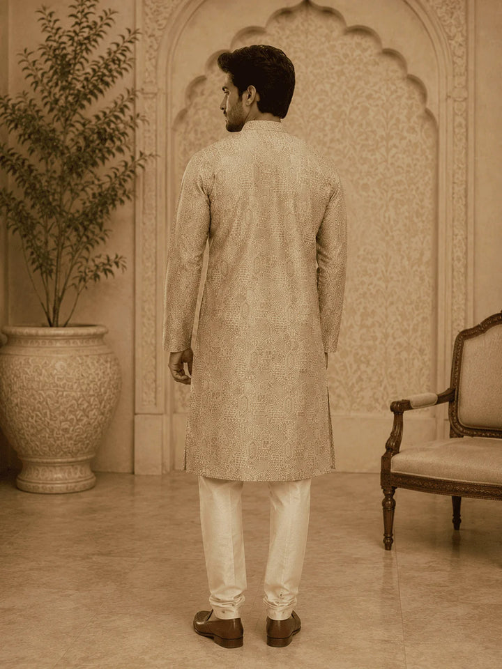 Light Green Viscose Rayon Printed Kurta for Men