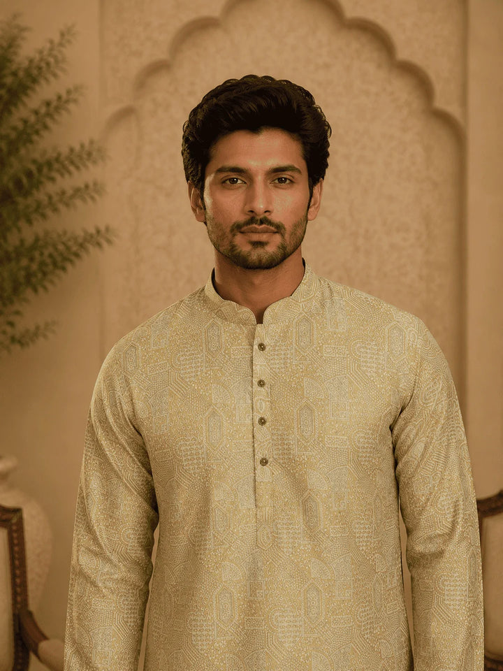 Light Green Viscose Rayon Printed Kurta for Men