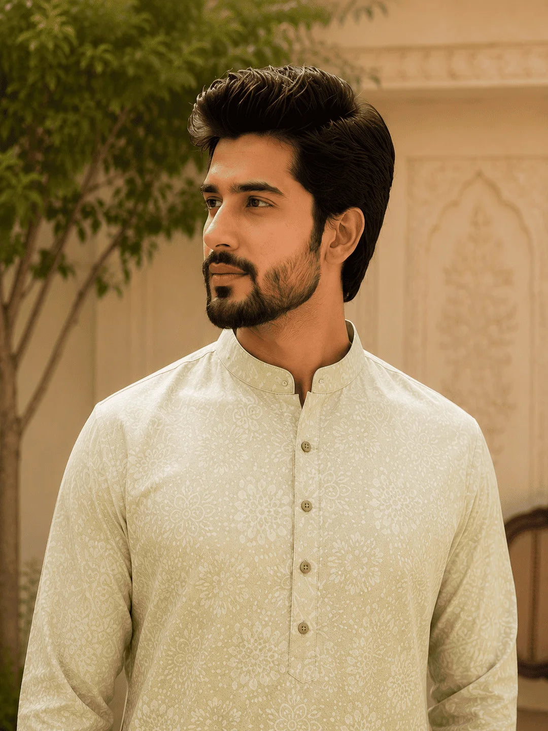 Sage Green Ombre Viscose Rayon Printed Kurta for Men
