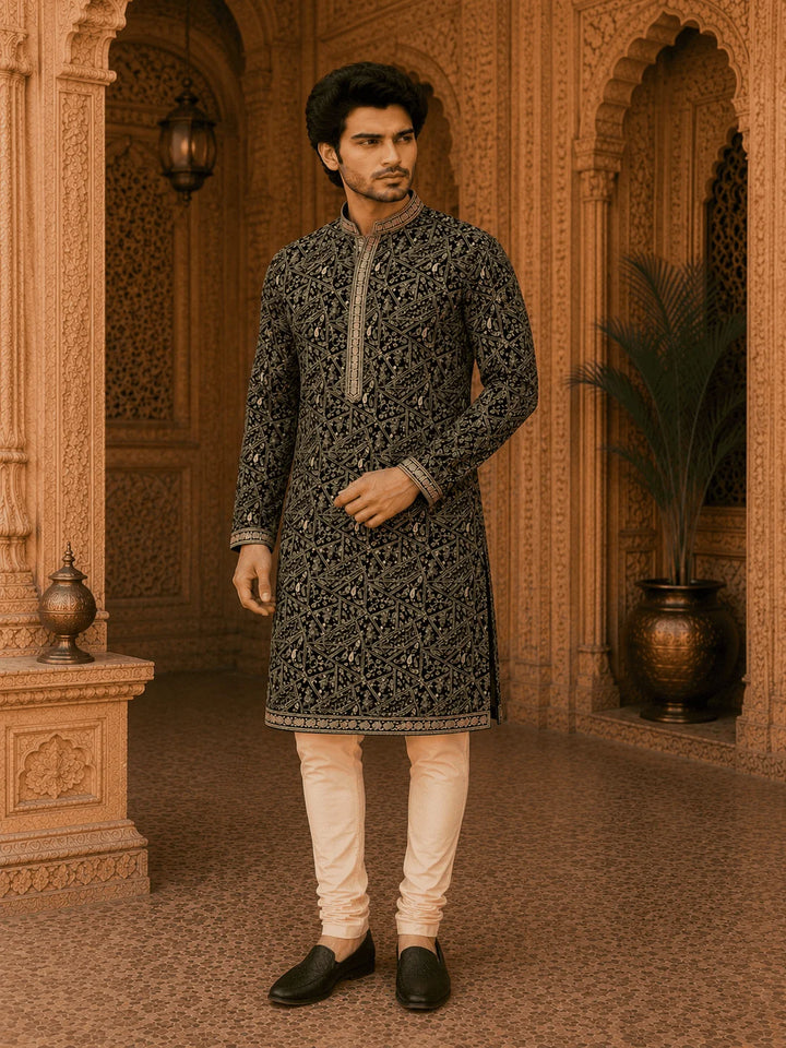 Black Printed Viscose Rayon Kurta Pyjama